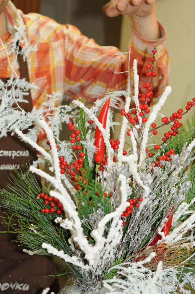 Икебана "Зима" своими руками из природного материала с фото