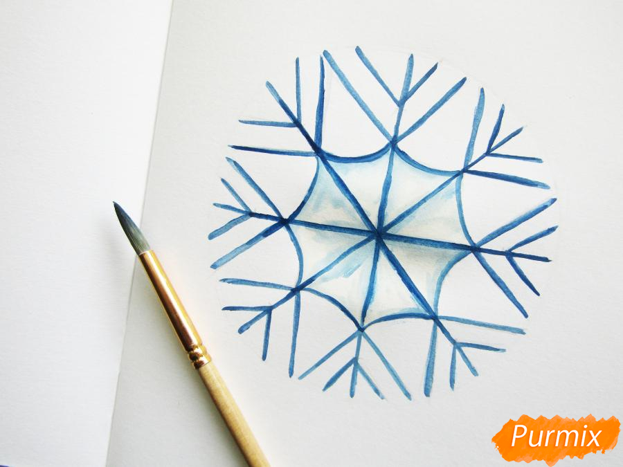 Рисуем снежинку гуашью — шаг 8