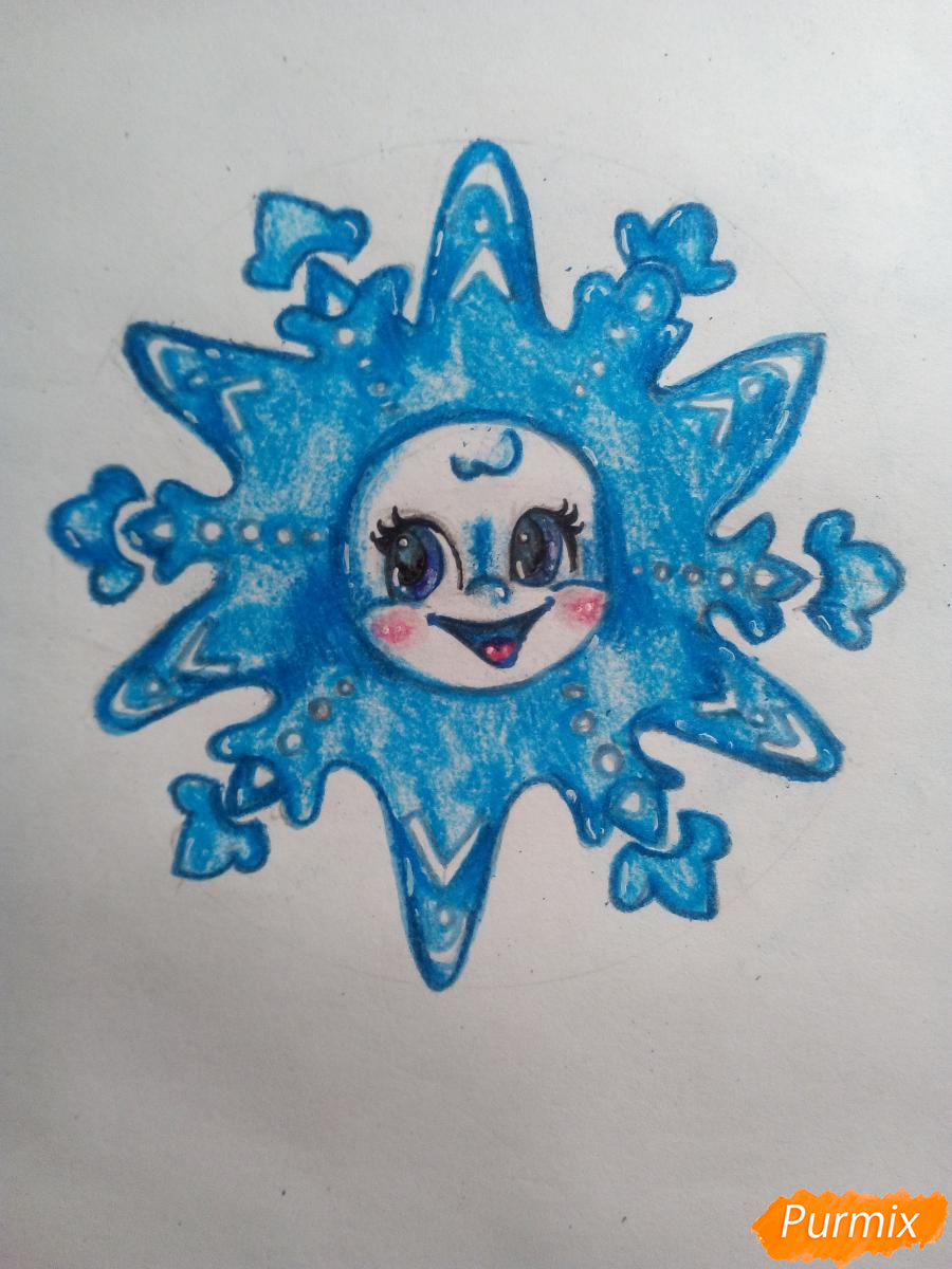 Рисуем снежинку с глазами — шаг 14