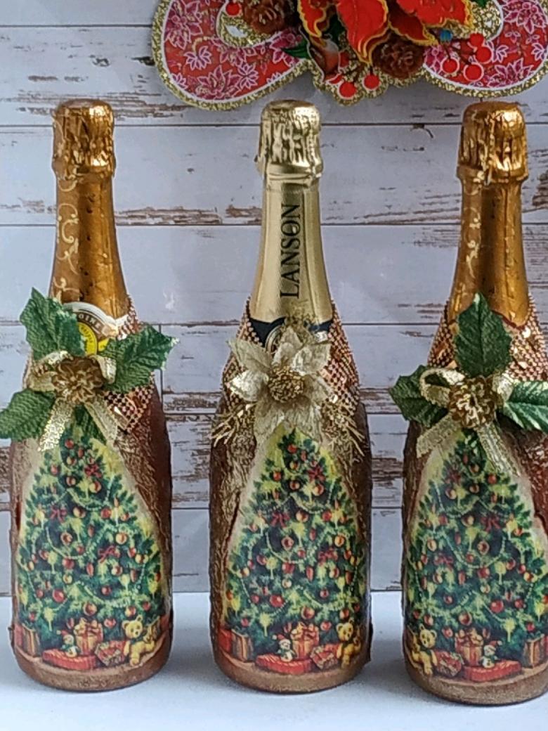 Как украсить бутылку шампанского на Новый Год 2023: фото примеры декора новогодней бутылки