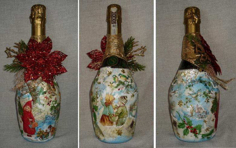 Как украсить бутылку шампанского на Новый Год 2023: фото примеры декора новогодней бутылки