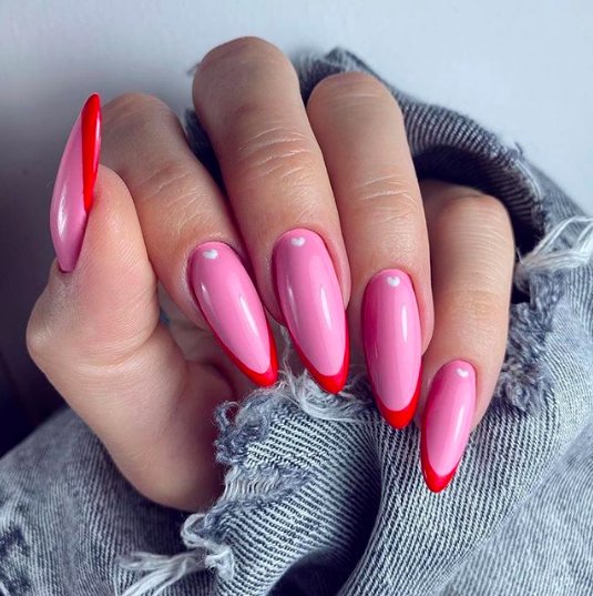 красный френч с розовым лаком