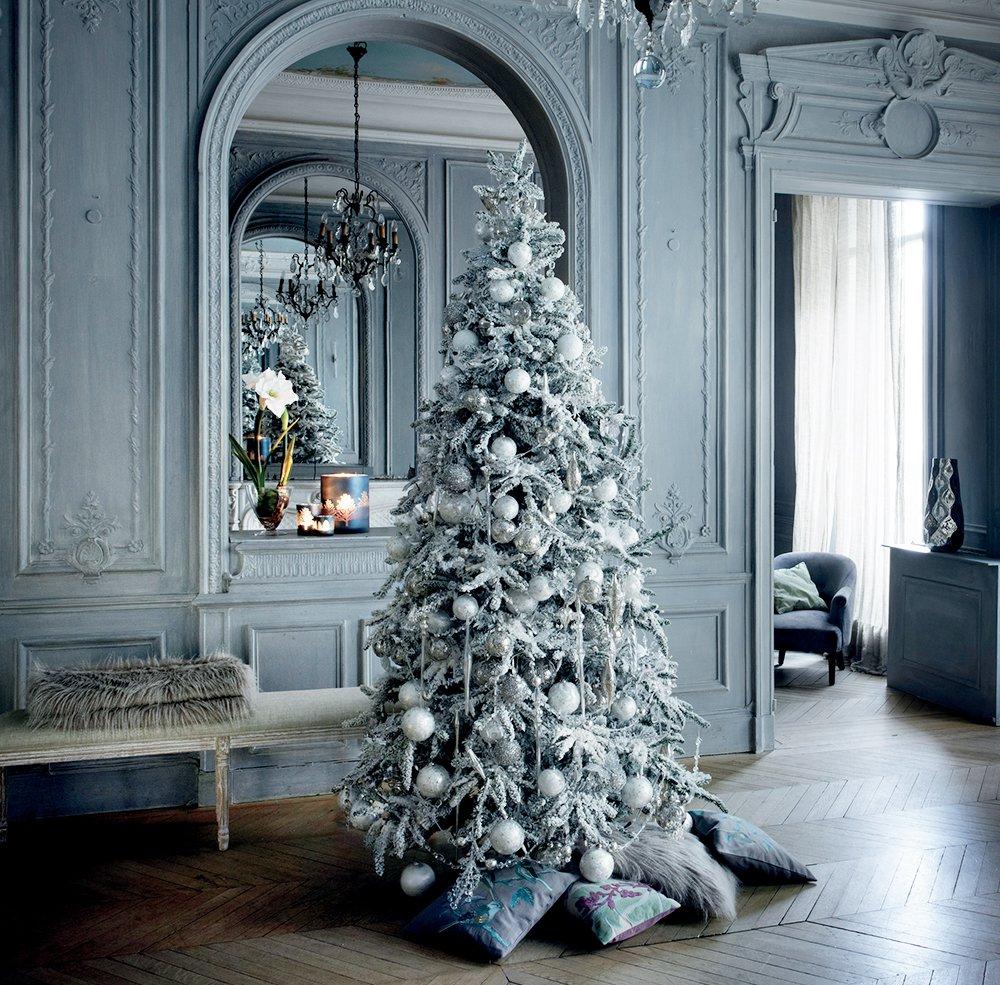 Оформление новогодней елки снежной