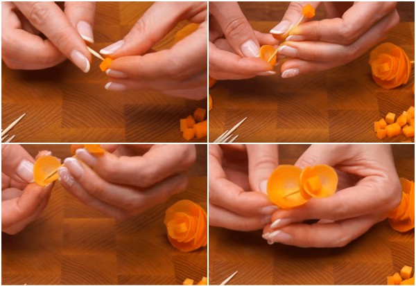 skladyvaem-iz-morkovnyh-kruzhochkov-rozochku Складываем из морковных кружочков розочку