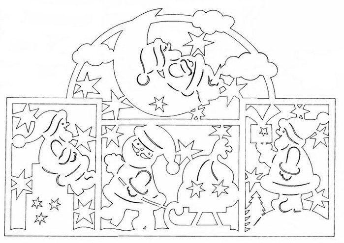 вытынанки Дед Мороз и Снегурочка шаблоны на окна красивые 3