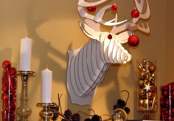 Новогодний олень - трафарет для вырезания 2023, большого размер